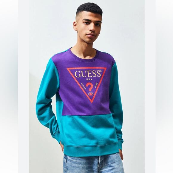 Guess Retro Vintage Y2K Roy Blocked Pullover Sweatshirt Size Medium - Picture 2 of 13